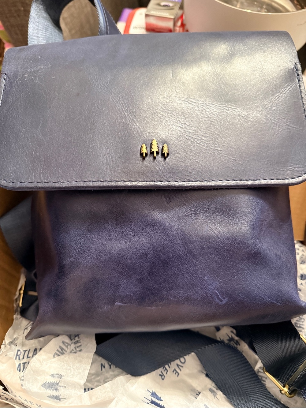 Cowboy Blue Leather Mini Backpack with Gold Stud Accent